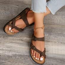 Comfortable Women's Cork Footbed Sandal With Adjustable Buckle For Summer Beach Sandals - 復古駝色 - 查看 3