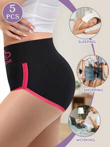 MEIYATING 5pcs/Pack Women Mid-Waist Fashionable Contrast Color Triangle Panties, Comfortable Fit - Multicolor - View 3