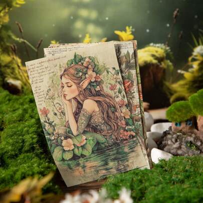 have a good day 1包30张复古童话主题剪贴簿材料纸，可用于个性化DIY手工日记、美学笔记本、设计纸、装饰拼贴卡片等，办公及学习用品