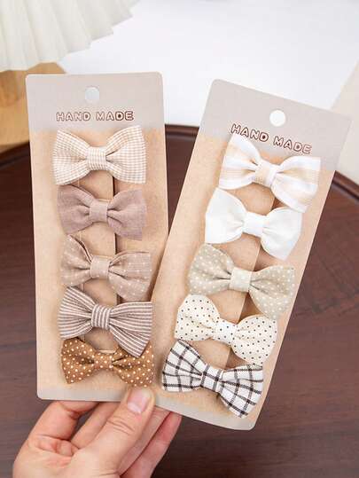 5 件装可爱宝宝基本款蝴蝶结发夹，时尚韩国儿童内衬布花发夹，不伤发，适合女童春夏刘海