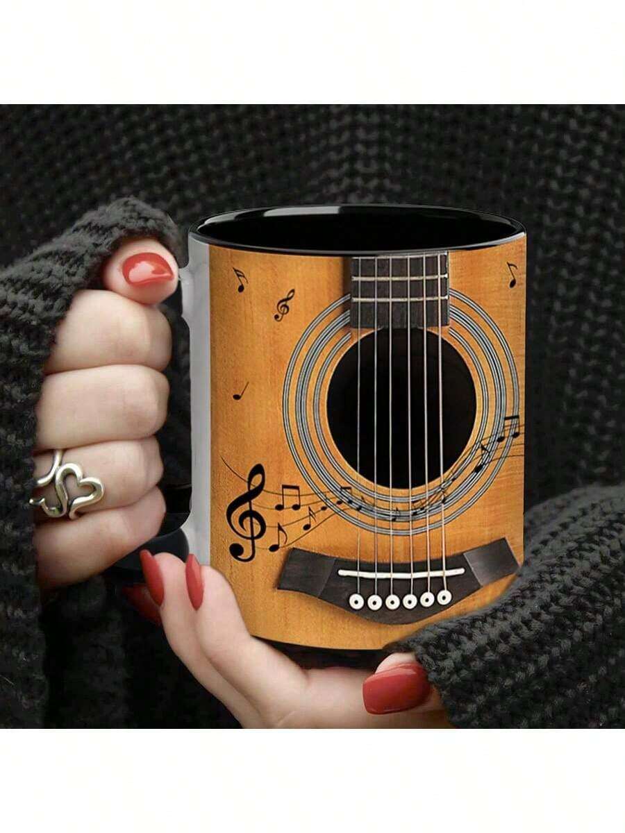 1 件，330ml/11oz 内部颜色黑色陶瓷独特吉他贝斯钢琴设计陶瓷咖啡杯适合音乐爱好者 - 2025 年新品，330ml/11oz 多功能陶瓷杯/咖啡杯/茶杯/牛奶杯/早餐杯/水杯 回到学校