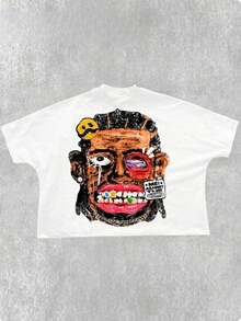 Plus Size Women T-Shirts,Y2k Hip-Hop Street Style Rap Cartoon Head ,(1 Pcs )100% Cotton Casual Printed T-Shirt,Crew Neck Short Sleeve,220g  Cotton T-Shirt,For Going Out,Gift,Summer,Unisex