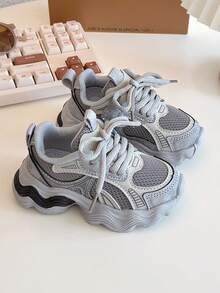 1 Pair Of 2025 Fashionable New Children's Sports Shoes, Suitable For All Seasons, Casual Shoes For Boys And Girls, Running Shoes Suitable For Daily Travel And Campus Activities, Baby Walking Shoes, Lightweight, Wear-Resistant, Anti Slip - Grey - View 4