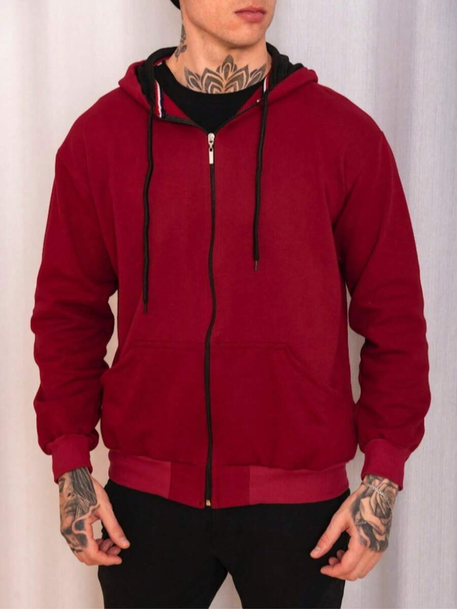 Unisex Zip Up Hooded Sweatshirt - Burgundy - View 1