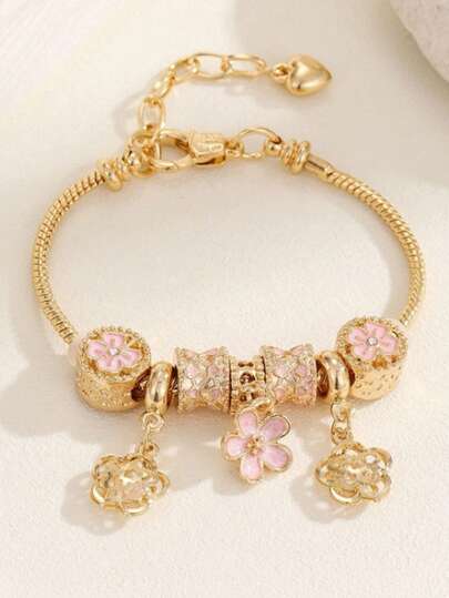 Women's Luxury Alloy Bracelet, Stylish Bracelet Jewelry, Dangling Flower Metal Accessory, Spring/Summer Gift