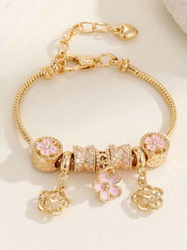 Luxus Armband aus Legierung für Damen, Designerschmuckarmband, Tropfen Blume Metall Accessoires, Geschenk für Frühling und Sommer