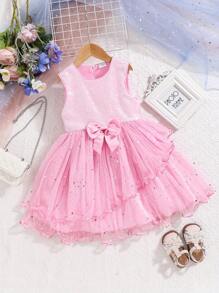 coviviky Vestido formal elegante sin mangas para el verano con estrellas de lentejuelas, malla y cierre con cremallera en la espalda con lazo