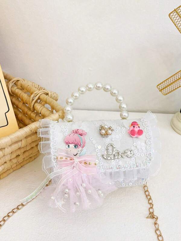 Mini Glitter Decorated Fashion Faux Pearl Evening Clutch
