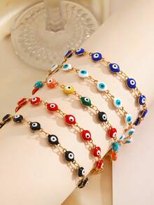 1 件不锈钢简约波西米亚邪眼手链，适合女性日常佩戴 - 彩色 - 查看 5