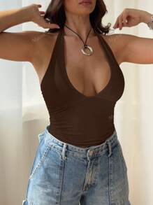 Set de 3 blusas de mujer de unicolor con escote halter y silueta plisada