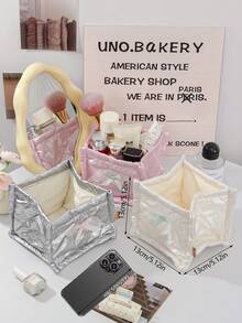 1 Piece Pink Bow Design Storage Basket,Desktop Clutter Storage Basket, Tabletop Miscellaneous Storage Basket, Lipstick Makeup Brush & Skincare Product Storage Basket, Waterproof Cosmetic Storage Basket,For Brushes And Skin Care Products Storage And Organization,Desktop Decor, Makeup Organizer Rack,Plastic Basket,Toy Basket,House Decor,Table Decor,Home Decor Items,Room Decor,Bedroom Decor,Gifts - Multicolor - View 3