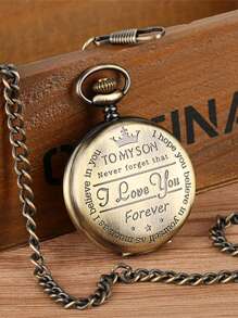 Reloj de bolsillo vintage de bronce como regalo para el hijo con la inscripción "Te amo" grabada y con cadena