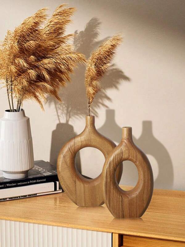 1pc Vintage Wooden Vase, Rustic Pedestal Shape, Decorative Artistic Home Decor, Nordic Style Tabletop Flower Vase For Living Room Gifts Birthday Graduation