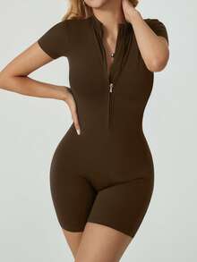 NcmRyu 1pc Solid Color Women Casual Everyday Loose Yoga Comfortable Activewear For Fitness Gym Running And Outdoor Activities Spring/Summer Conjunto Deportivo Mujer - 咖啡棕 - 查看 8