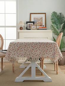 Bubaba 1 件花卉印花矩形桌布，乡村农舍风格，带流苏，适合餐厅、厨房、餐桌、派对、节日、酒店、咖啡厅、卧室等所有季节的家居装饰 - 彩色 - 查看 10