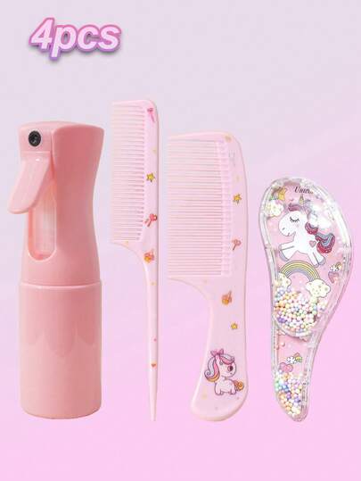 4/6 件套美发套装，一个 200 毫升喷雾瓶，一把宽齿梳，一把尖尾梳，一把粉色气垫梳