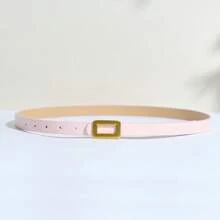Luxury Fashion High-End Gold-Color Zinc Alloy Buckle With Solid Color PU Leather Small Belt, Casual Cute Elegant Sexy Business Party Versatile Decoration For All Season Outfit Summer, School Fall, Autumn, Halloween