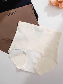 Paquete de 3 bragas con forma moldeadora, cintura alta, transpirables y con estampado de letras para mujer - Multicolor - Ver 7