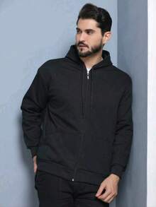 Unisex Zip Up Hooded Sweatshirt - màu đen - Xem 3