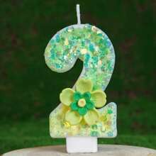 绿色花卉星光闪亮数字蜡烛，生日派对房间装饰，生日礼物，周年庆典手工制作，婚礼 - 綠色 - 查看 6