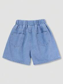 少女牛仔风格心形刺绣短裤 - 彩色 - 查看 2