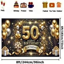 50pcs/Pack Polyester 50th Birthday Party Banner, Multipurpose Celebratory Background, Gold & Black Theme, Suitable For Indoor & Outdoor Events, Holiday Decoration For Indoor, Garden, Studio And Home Celebrations