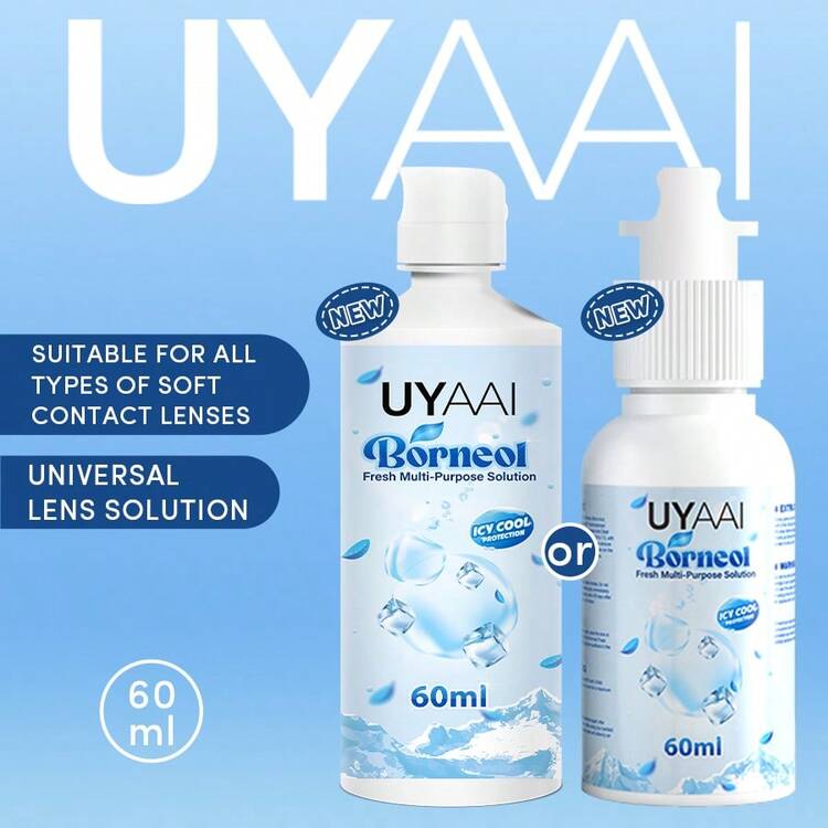 1 pieza UYAAI Solución para lentes de contacto de 60ml con borneol - Limpieza suave, hidratación y cuidado refrescante para todo tipo de lentes - Unitalla - Ver 1
