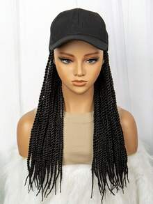 Synthetic Long Box Braid Wig - Includes Baseball Cap - Perfect Braided Baseball Cap Hairstyle For Women - Black - View 3
