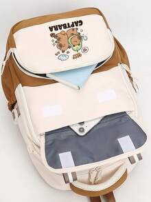 Extra Large Capybara Print Backpack - Cute Patchwork Design, Nylon Material, Lightweight Student Backpack Suitable For High School And College, Korean Style