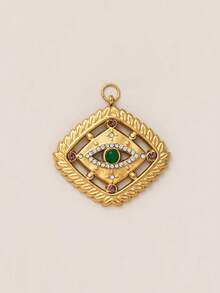 1pc Vintage Bohemian Style Eye-Shaped 18K Gold Plated Stainless Steel Pendant, Suitable For Daily Wear, Can Be A Gift For Wife And Mother - Multicolor - View 15