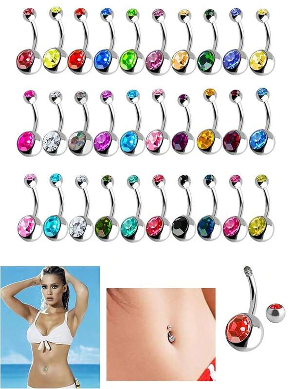 30pcs/Set Stainless Steel Navel Piercing Jewelry Titanium Belly Button Ring Piercing Kit For Women