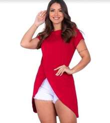 Women's Mullet Wrap Top With Short Sleeves - 紅色 - 查看 3