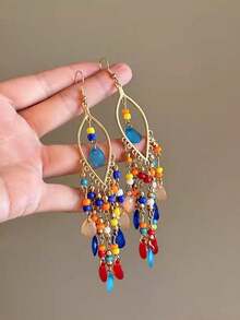 1 Cặp hoa tai tua rua hình giọt nước bằng nhựa Barroque phong cách Bohemian dành cho nữ - kỳ lạ - Xem 3