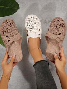 Dép lê nữ bằng nhựa PU thời trang, thoải mái, màu trơn, mũi tròn, kiểu dáng slip-on, nhẹ nhàng, chống thấm nước, cỡ lớn, đế mềm mại, dễ thương, thích hợp cho hoạt động ngoài trời, mùa hè, đi biển, nghỉ mát, dép hở mũi thoáng khí bằng nhựa PU, dép đi trong nhà cho nữ. - màu nâu - Xem 7