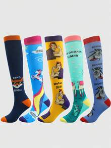 5 Pairs/1 Pair Women Cute Animal Pattern Compression Socks, Fashion Professional Outdoor Sports Micro-Compression Socks Suitable For Running, Cycling, Skipping, Camping, Hiking - Multicolor - View 19