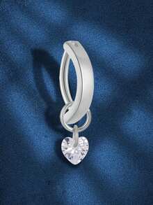 1pc 925 Sterling Silver Heart Shaped Navel Ring, Inlaid With Gemstones, Belly Button Ring - Gift For Her - Navel Nails - View 5