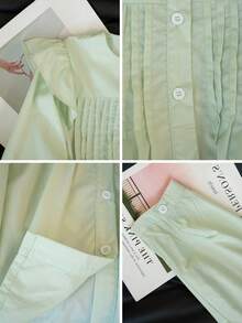 Damska elegancka bluzka z długim rękawem i falbaną w stylu francuskim, luźna plisowana bluzka z okrągłym dekoltem, wiosna/lato