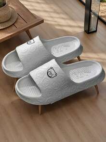 Summer Men's Slippers, Cartoon Painted Bear Soft Sole Comfortable Solid Color, Casual Minimalist Versatile Indoor Outdoor Wear, EVA Non-Slip Odor-Resistant Unisex Home Slippers, Shower Shoes - Black - View 5