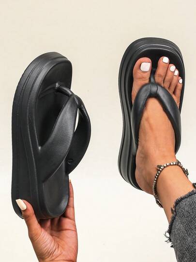 Sandali infradito da donna per l'estate, scarpe da spiaggia, ciabatte casual da vacanza tipo geta, con suole spesse e platform, infradito multifunzionali, ciabatte da casa, pantofole piatte estive da indossare all'aperto, di colore unito, monopezze, per la primavera/estate