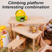 1 pièce/set Maison de cachette pour hamster en bois durable à 2 couches/Échelle d'escalade en vague, Plateforme d'escalade en bois stable et résistante au rongement, Convient pour les petits animaux de compagnie en toutes saisons - Multicolore - Voir 6