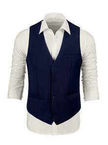 Men's Suit Vests Casual Formal Dress Vest For Men Business Wedding Party Slim Fit Waistcoat Vest With Real Pockets For Suits Tuxedo - 藏蓝色 - 查看 3