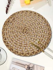 1/4 件黄麻缝制圆形波浪编织餐垫，防滑餐桌垫装饰，适用于婚礼派对、节庆庆典、野餐露营、生日宴会 - 彩色 - 查看 5