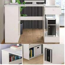 Computer Desk H Shaped PC Laptop Gaming Table W/ Book Shelves Bookcase UK - White - View 5