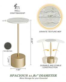 Drink Table Pedestal, Small Round Side Table, Small Drink Table, Drink Tables For Small Spaces, Pedestal End Table, Small Pedestal Table, Black - Vàng - Xem 2