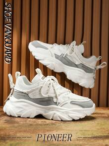 （尺码偏小）男士增高厚底运动鞋，校园时尚系带鞋，字母图案撞色休闲运动鞋，适合搭配牛仔裤和运动服