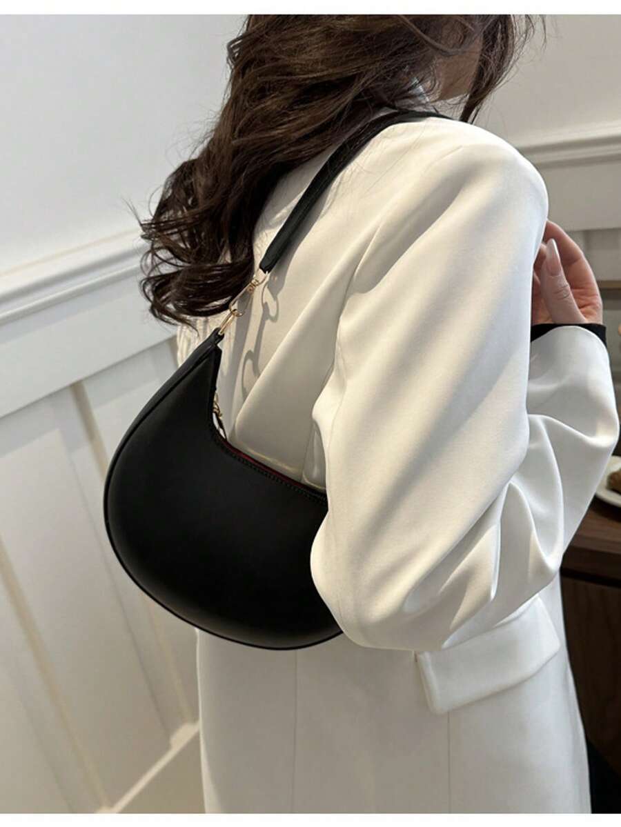 Women's Zipper Top Handle Crescent Shoulder Bag Tote Handbags Vintage Mini Clutch Purses With Zipper Closure