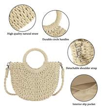Oaoleer 1PC Straw Clutch Purses For Women Woven Straw Beach Sea Handbag Tote Bags For Summer - 米色 - 查看 7