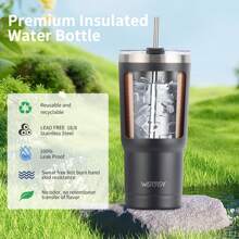 watersy 1 Stück WATERSY 20oz 40oz Thermobecher mit Deckel, doppelwandiger vakuumisolierter Edelstahltumbler, isolierter Kaffeebecher, pulverbeschichteter Thermosbecher mit Deckel, Strohhalm und Reinigungsbürste, spülmaschinenfest