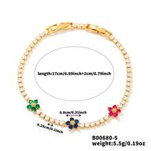 1pc Stainless Steel 18K Plated Floral Rhinestone Pendant Bracelet, Luxury Women's Accessory Suitable For Party, Date, Work - Yellow Gold - View 16