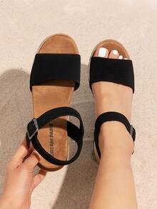 Women's Open Toe Buckle Ankle Strap Espadrille Platform Wedge Sandals